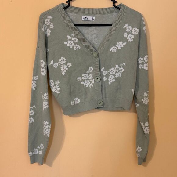 Hollister Sweaters - Hollister Floral green cropped cardigan size medium
